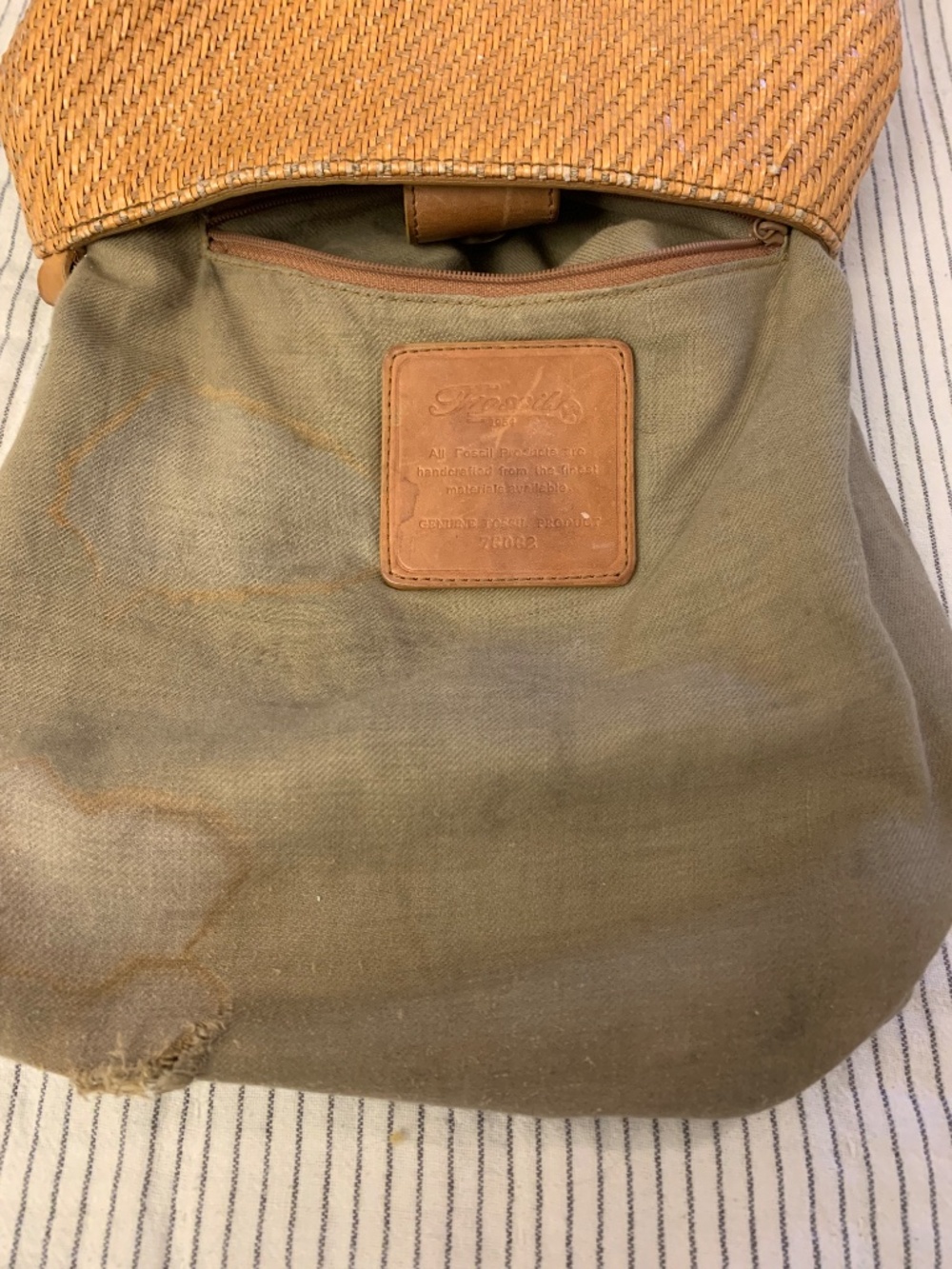Fossil Vintage 75082 Straw Basketweave Crossbody Bag Tan Woven Boho Purse - Picture 13 of 16